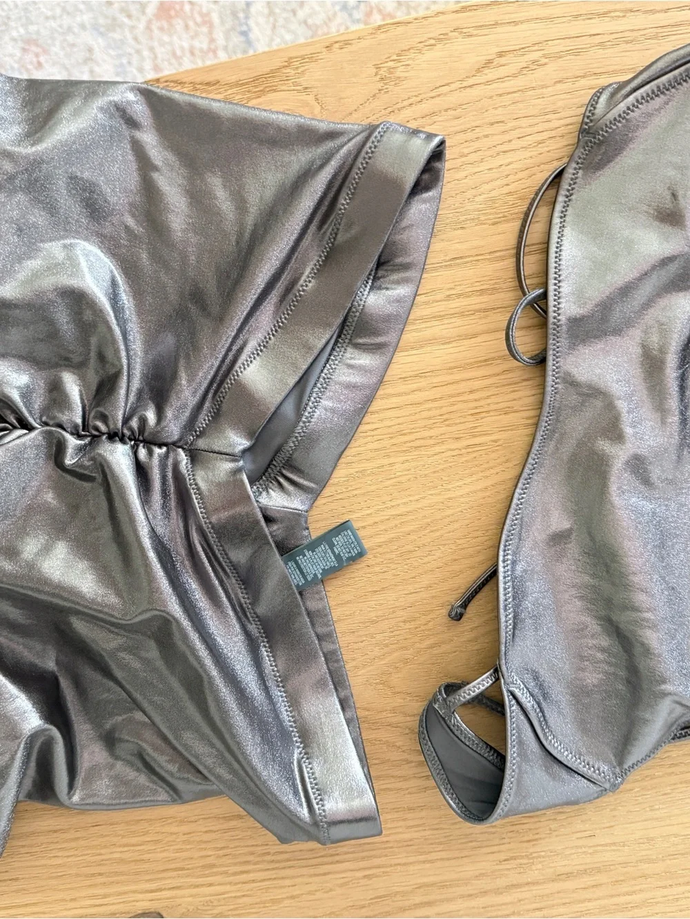 SKIMS Metallic Silver Bikini Top and Shorts Set